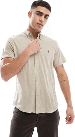Polo Ralph Lauren Camicia a maniche corte in piqué beige mélange con logo-Neutro
