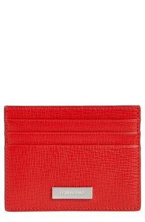 Ferragamo Lingotto New Revival Leather Card Case in Flame Red Nero at Nordstrom