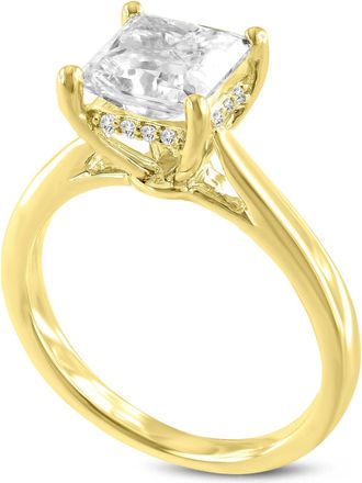 LuvMyJewelry Genoveva 14K Yellow Gold Princess Cut Lab Grown Diamond Hidden Halo Engagement Ring - 2.24 Ct