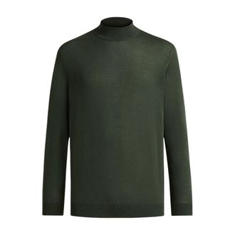 Kiton Blauwe Diamant Mock Hals Top - Heren - Coltruien - Groen - XL - Wol - Truien & Vesten