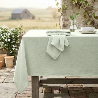 Febronie Mantel + 8 servilletas algod&oacute;n 150x350 verde almendra
