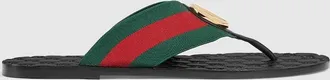 Gucci Mens Riviera Thong Sandal, Black, Fabric