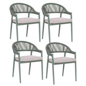 Beliani Conjunto De 4 Sillas De Jard&iacute;n Con Cojines Metal Aluminio Con Acabado En Pintura En Polvo Gris Pardo Y Verde Ormea