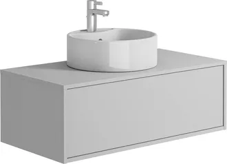 Vente-Unique Mueble de ba&ntilde;o flotante blanco con lavabo redondo simple - 94 cm - TEANA II