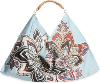 Farm Rio Large Satin Scarf Hobo Bag in Stained Glass Beauty Soft Blue at Nordstrom