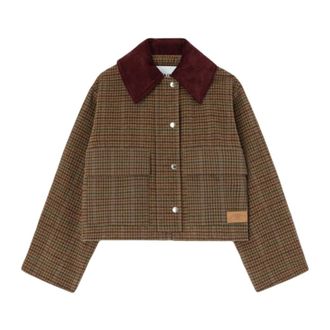 Ganni Contrast Collar Jacket - Dames - Jassen - Bruin - Maat: 2Xs/Xs Wol