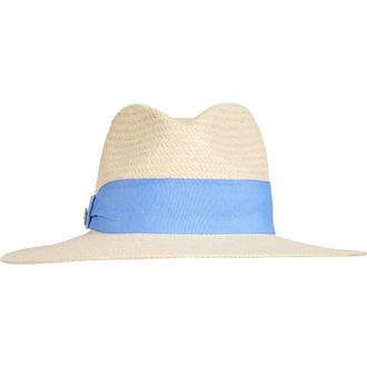 Bruno Magli Ribbon Trim Straw Fedora in White/Blue at Nordstrom Rack