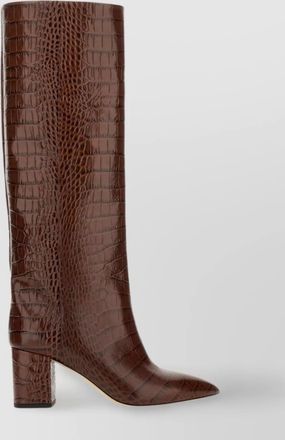 PARIS TEXAS crocodile effect knee-high block heel boots