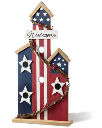 Glitzhome Handmade Patriotic Wooden Birdhouse Porch