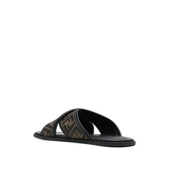 Fendi FF-Logo Crossover Slides - Black