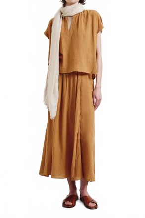 Pomandere Organic Cotton Cr&ecirc;pe Gauze Skirt In Apricot