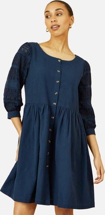 Yumi Broderie Anglaise Puff Sleeve Dress in Navy at Nordstrom, Size 14
