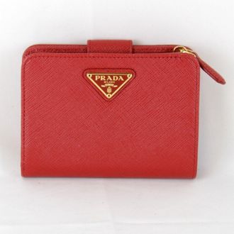 Prada Saffiano Red Color Saffiano Wallet (Bi-Fold) (Pre-Owned)