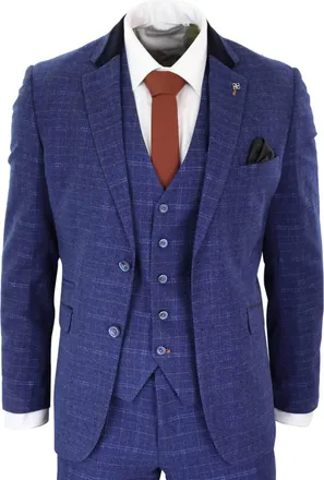 House of Cavani Kaiser Blue Tweed Check 3 Piece Suit Classic