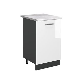 Vicco Mueble Bajo De Cocina R-line, Blanco Alto Brillo/antracita, 50 Cm Encimera M&aacute;rmol, Vicco