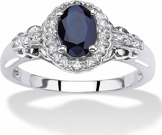 Palm Beach Jewelry Genuine Blue Sapphire and White Topaz Cocktail Ring 1.12 TCW in Platinum-plated