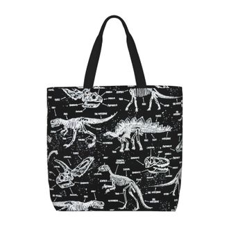 Generic Women Handbag Black And White Dinosaur Skeleton Pattern Womens Tote Bag Print Reusable Shopping Bags, For School, Daily, Work, Swim, Wedding