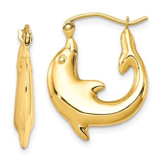 Diamond2Deal 10k Yellow Gold Polished Dolphin Shape Hoop Earrings