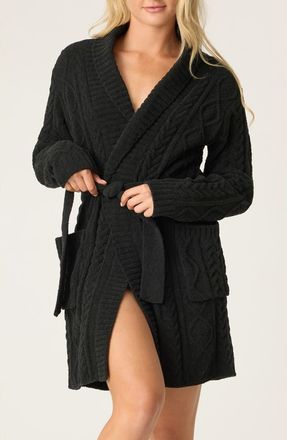 PJ Salvage Cozy Chenille Cable Knit Robe in Black at Nordstrom, Size X-Small