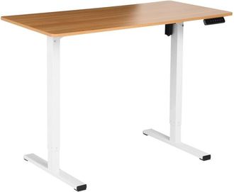 Beliani Electrically Adjustable Desk Light Brown Tabletop White Steel Frame 120 x 60 cm Sit and Stand Square Feet Modern Design TAVARES