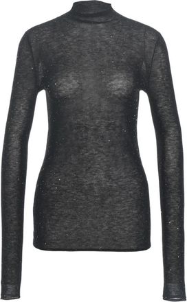 Pinko Zwarte top met hoge hals en glitterafwerking - Dames - Longsleeves - Zwart - L - Tops