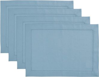 Solino Home Linen Placemats Set of 4, 14 x 19 Inch for Dining Table, Holiday and Everyday Table Decor - Medium Weight Hemstitch in Dusty Chambray