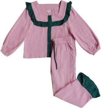 TBCo Cotton Cropped Leg Ruffle Pajamas in Pink Ruffle at Nordstrom, Size X-Large