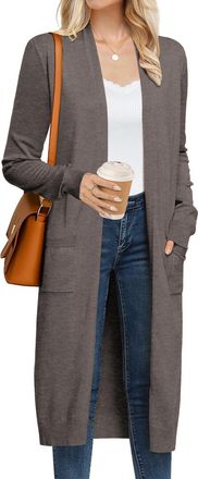 Grace Karin Womens 2025 Trendy Long Cardigans Sweater Lightweight Open Front Long Sleeve Maxi Duster Coats with Pockets, Coffee Grey, XXL