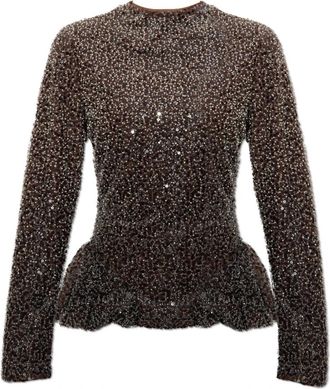 Rotate Paillettentop met lange mouwen - Dames - Blouses - Bruin - XS - Pailletten - Overhemden