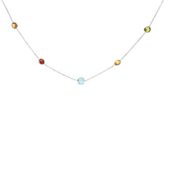 House of Brilliance 14K White Gold Bezel Set Mixed Gemstone 7 Station Adjustable 18-24 Necklace