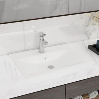 Berkfield Home Luxury Basin with Faucet Hole Matt White 60x46 cm Ceramic