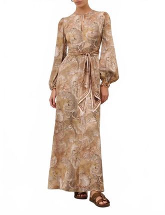 Zimmermann Rebellion Maxi Sheath Dress In Latte Leopard