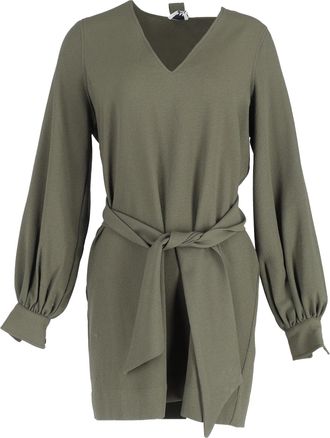 Ganni Ganni Tie-Neck Crepe Mini Dress in Green Polyester