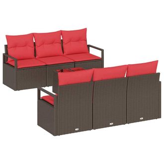 vidaXL Set Di Divani 7 Pz 6-numero Di Posti Marrone E Rosso Polyrattan Vidaxl