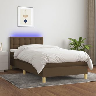 vidaXL Cama Box Spring Con Colch&oacute;n Led Tela Marr&oacute;n Oscuro 100x200 Cm Vidaxl