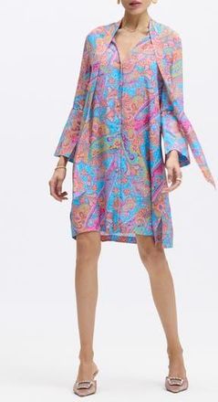 Robert Graham Brenna Tie Neck Long Sleeve Shift Dress in Blue Multi at Nordstrom Rack, Size 10
