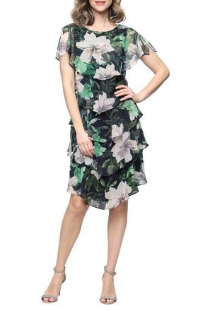 S.L. Fashions Metallic Floral Print Dress in Black Multi at Nordstrom, Size 10