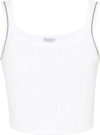 Brunello Cucinelli Monili-embellished boned tank top - women - Elastane/Cotton/Nylon - L - White