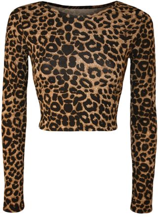 Generic NEW WOMENS PRINTED LONG SLEEVE LEOPARD TARTAN CAMOUFLAGE PRINT CROP TOP UK 8-14 (M/L (12/14), LEOPARD)