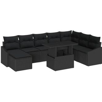 vidaXL Garden Sofa Set 9 pcs Black Poly Rattan and Powder-Coated Steel vidaXL