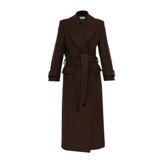 Balmain Abrigo de Lana con Cintur&oacute;n - Coats - Mujer - Marr&oacute;n - S