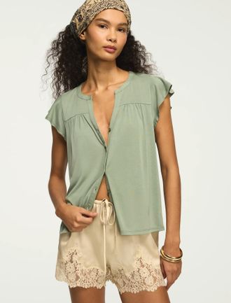 Lucky Brand Womens Sandwash Button Up Notch Top