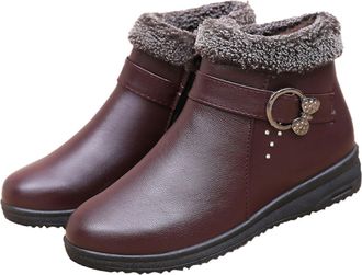 Generic Winter Shoes Womens Lined Warm Leather Ankle Boots Non-Slip Winter Boots Lightweight Snow Boots Outdoor Winter Boots with Fur Autumn Ankle Boots, 2 wi
