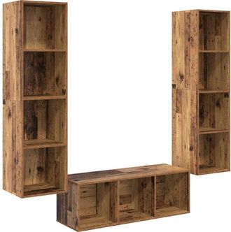 vidaXL Vidaxl - tv Cabinet Set with Shelf Wall-mounted with Storage 3 pcs Old wood 37 x 37 x 142.5 cm