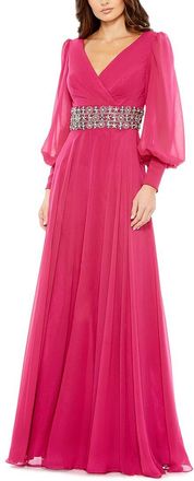 Mac Duggal Bishop Sleeve Wrap Over Belt Detail Flo