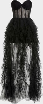 Mac Duggal Strapless Ruffle Bustier Gown