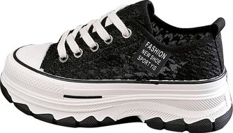 Generic New UK 4.5 WomenS Platform Sneakers Classic Casual Chunky Thick-Soled Shoes Breathable Trainers Lace Up Baseball Sneakers Ladies Flat Low Top Fashion 