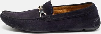 Giorgio Armani Navy Blue Suede Slip On Loafers