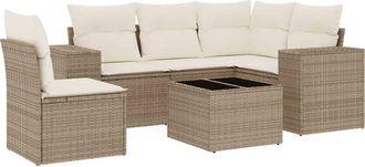 vidaXL Juego De Sof&aacute;s Jard&iacute;n Con Cojines 6 Pzas Rat&aacute;n Sint&eacute;tico Beige Vidaxl