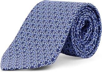 Ferragamo Zijden Stropdas met Rayon Motief - Heren - Stropdassen - Blauw - ONE Size - Rayon - Accessoires
